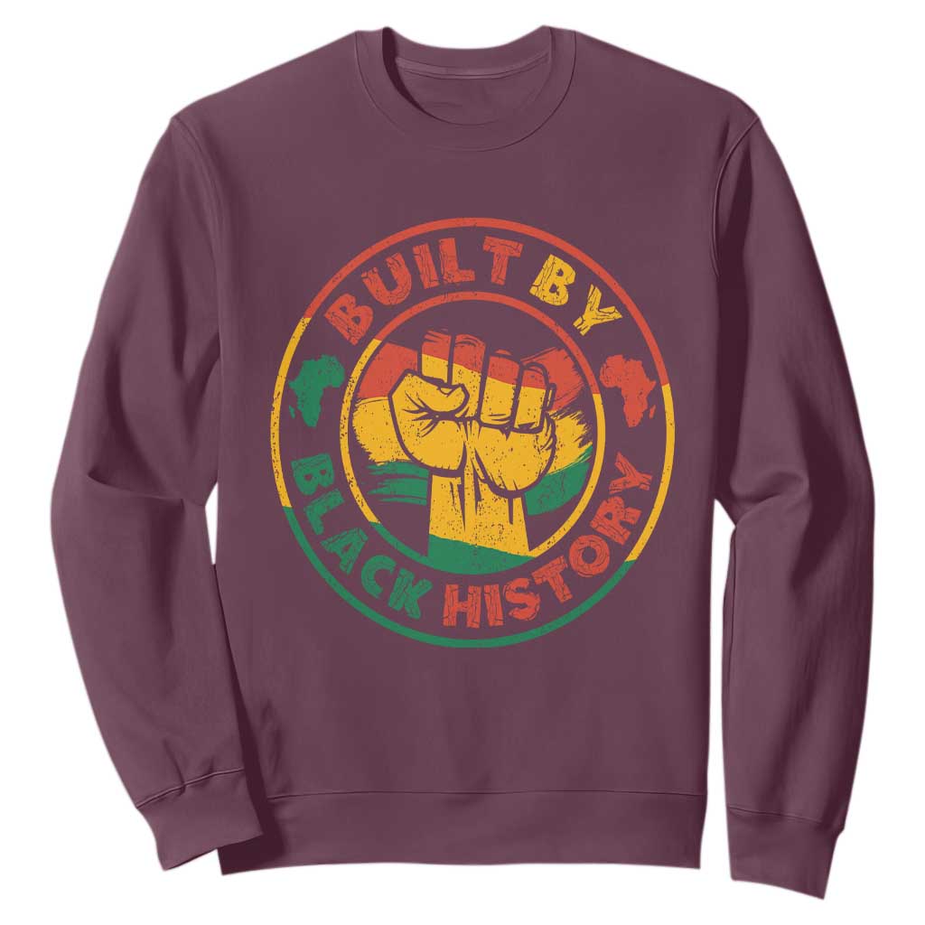Black History Month Sweatshirt Built By Black History Afro Melanin TS02 Maroon Printyourwear