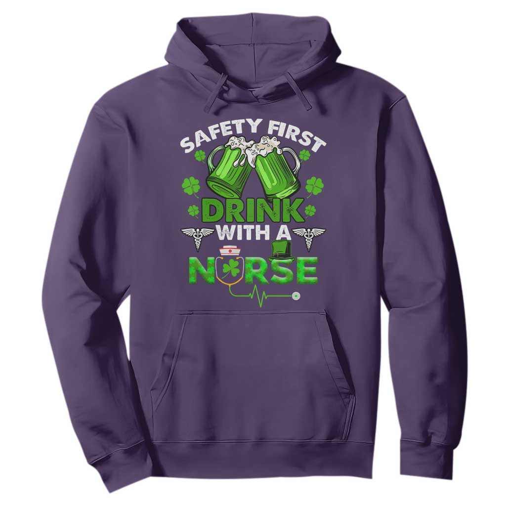 Funny Nurse St. Patricks Day Hoodie Safety First Drink With A Nurse Beer Lovers TS02 Purple Printyourwear