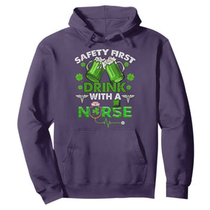 Funny Nurse St. Patricks Day Hoodie Safety First Drink With A Nurse Beer Lovers TS02 Purple Printyourwear