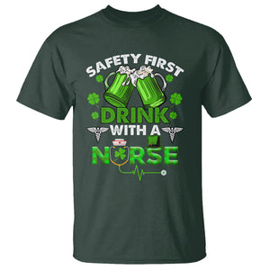 Funny Nurse St. Patricks Day T Shirt Safety First Drink With A Nurse Beer Lovers TS02 Dark Forest Green Printyourwear