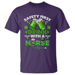 Funny Nurse St. Patricks Day T Shirt Safety First Drink With A Nurse Beer Lovers TS02 Purple Printyourwear