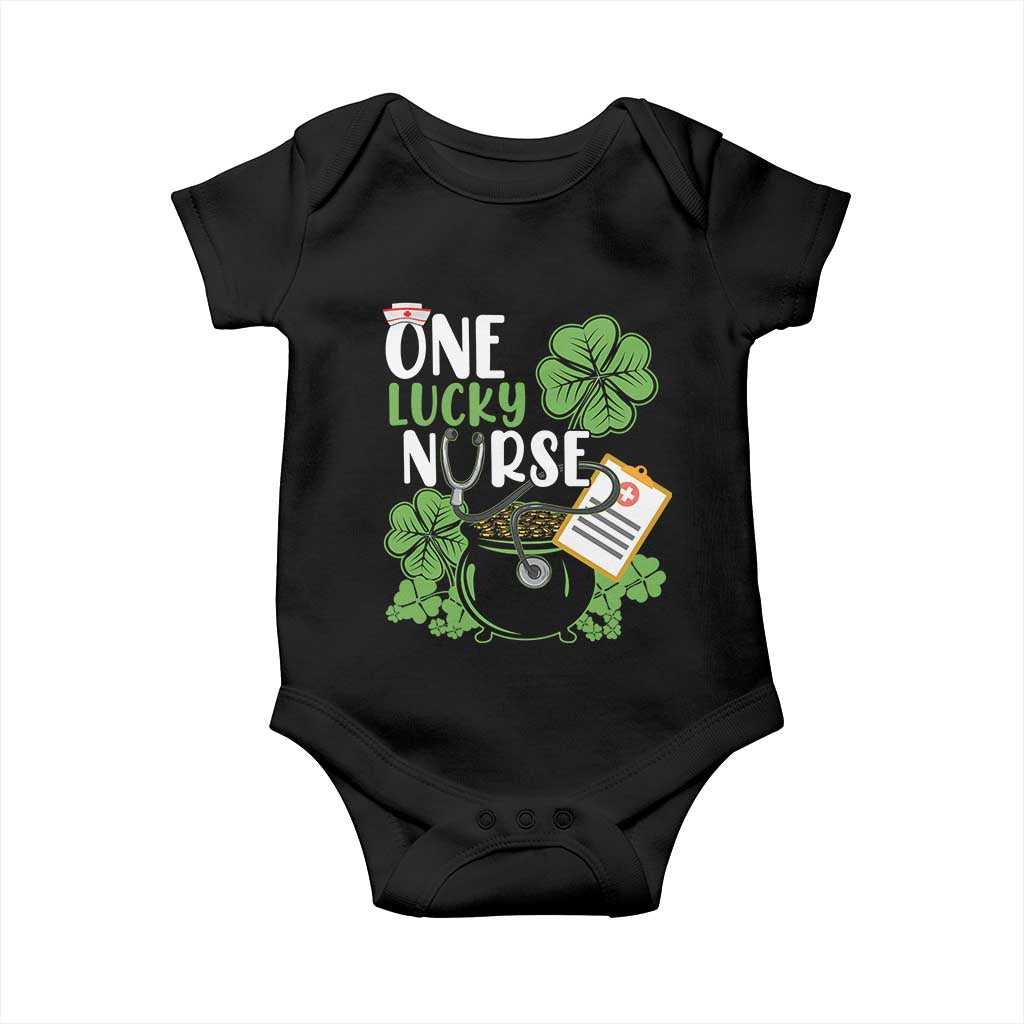 Funny One Lucky Nurse St Patricks Day Baby Onesie Scrub Life RN ICU ER with Stethoscope TS02 Black Print Your Wear