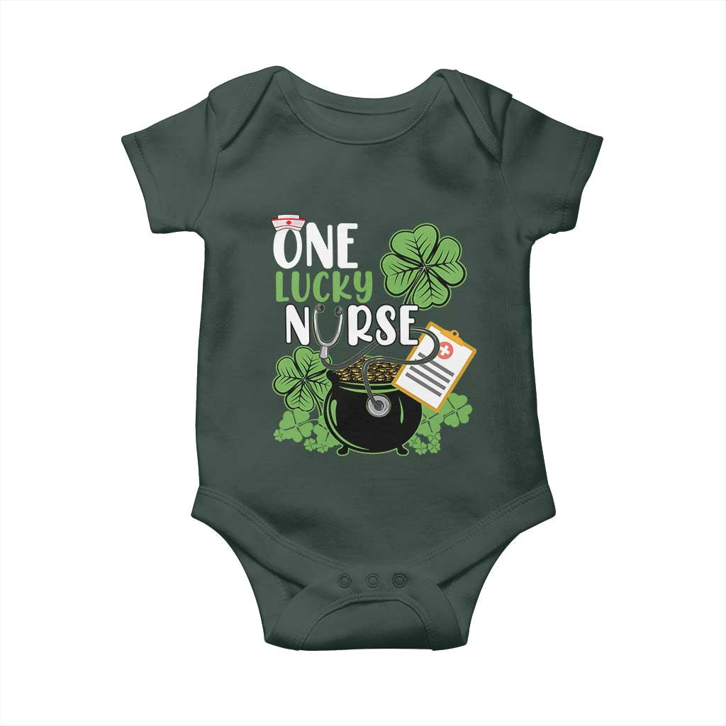 Funny One Lucky Nurse St Patricks Day Baby Onesie Scrub Life RN ICU ER with Stethoscope TS02 Print Your Wear