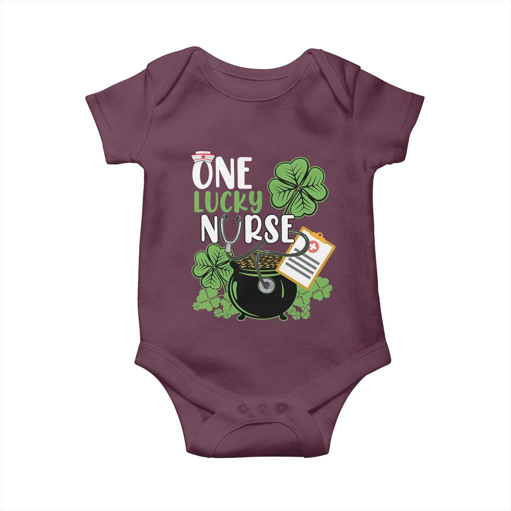 Funny One Lucky Nurse St Patricks Day Baby Onesie Scrub Life RN ICU ER with Stethoscope TS02 Maroon Print Your Wear