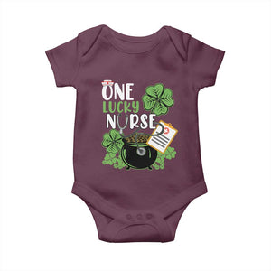 Funny One Lucky Nurse St Patricks Day Baby Onesie Scrub Life RN ICU ER with Stethoscope TS02 Maroon Print Your Wear
