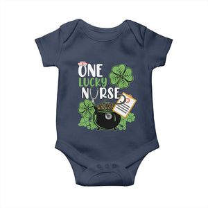 Funny One Lucky Nurse St Patricks Day Baby Onesie Scrub Life RN ICU ER with Stethoscope TS02 Navy Print Your Wear