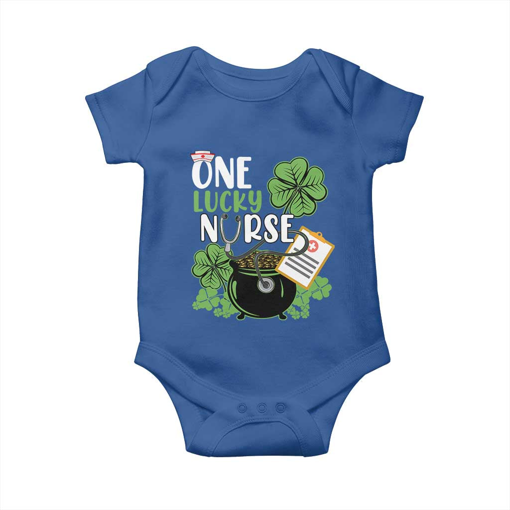 Funny One Lucky Nurse St Patricks Day Baby Onesie Scrub Life RN ICU ER with Stethoscope TS02 Royal Blue Print Your Wear