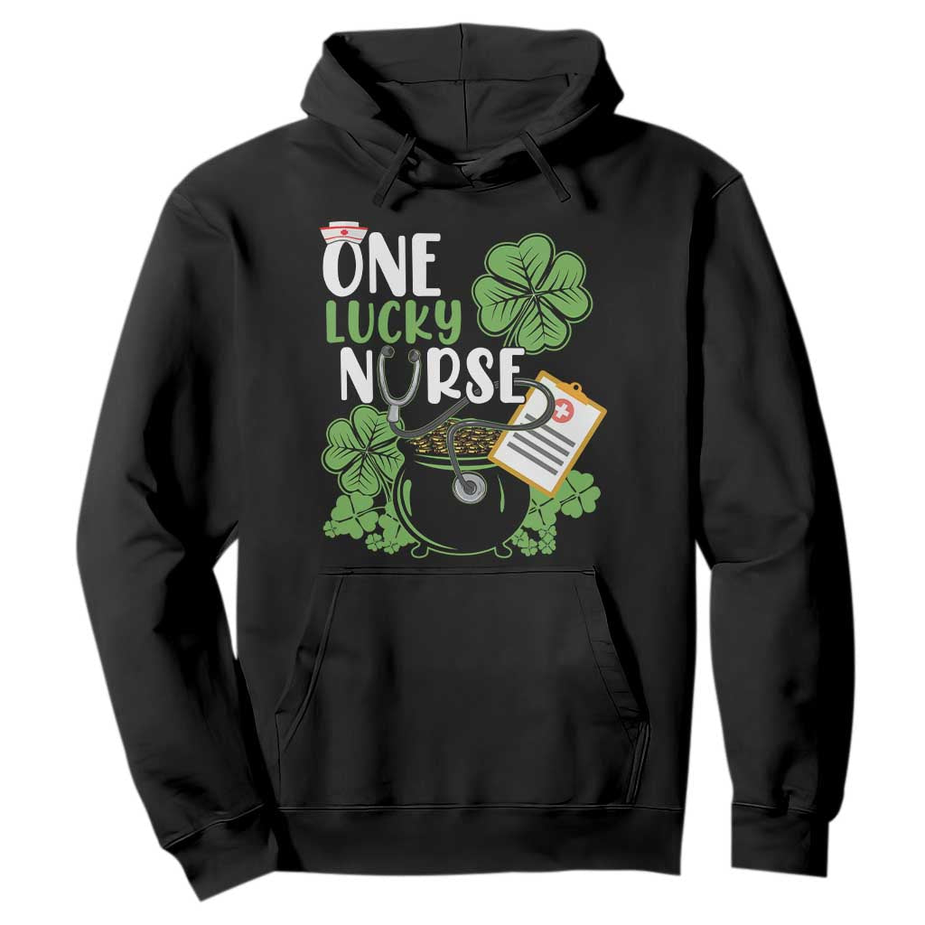 Funny One Lucky Nurse St. Patricks Day Hoodie Scrub Life RN ICU ER with Stethoscope TS02 Black Printyourwear