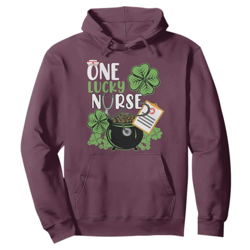Funny One Lucky Nurse St. Patricks Day Hoodie Scrub Life RN ICU ER with Stethoscope TS02 Maroon Printyourwear