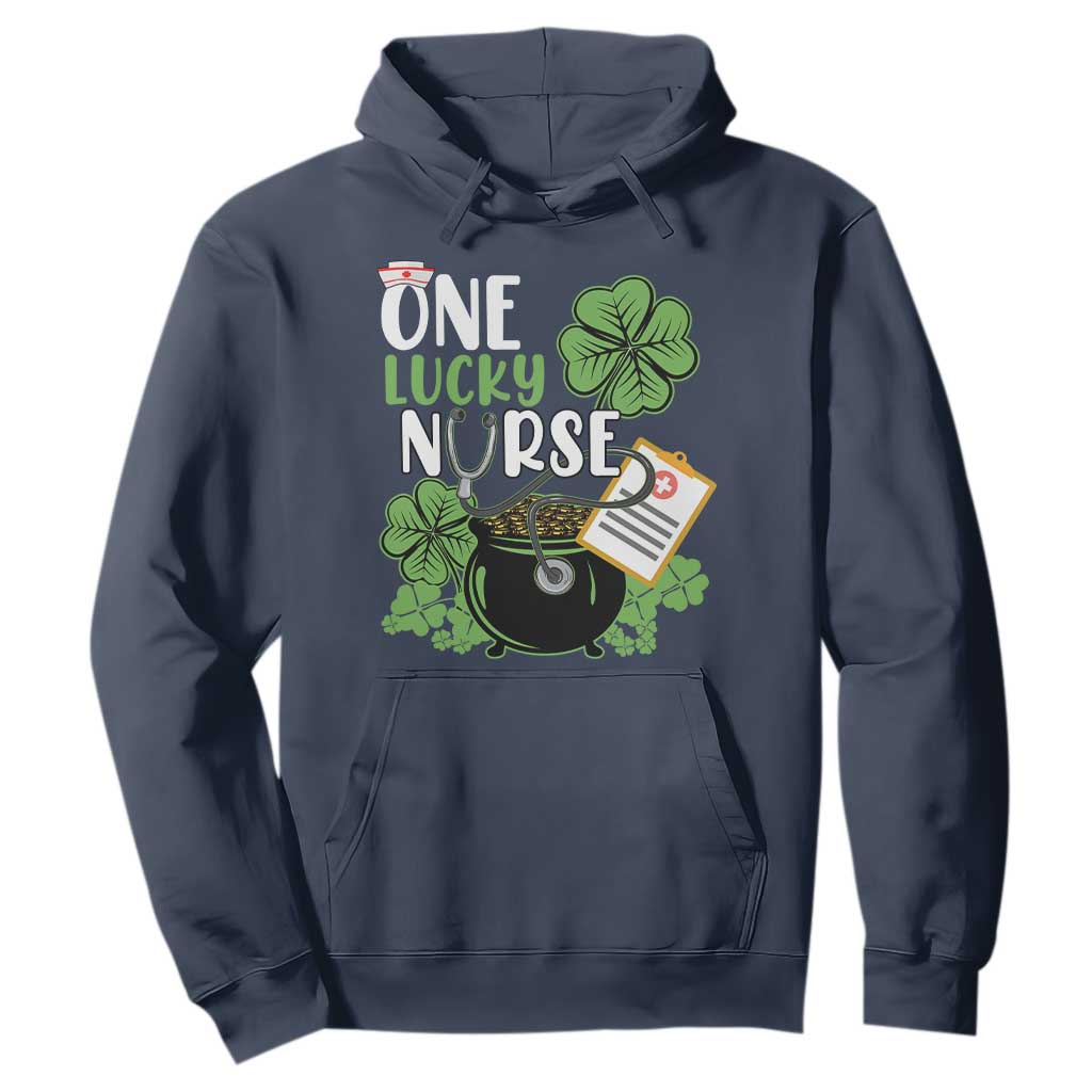 Funny One Lucky Nurse St. Patricks Day Hoodie Scrub Life RN ICU ER with Stethoscope TS02 Navy Printyourwear