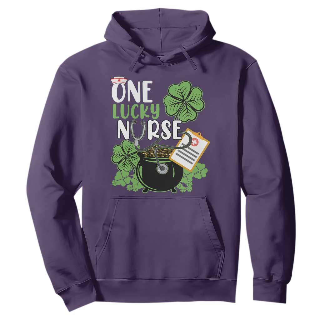 Funny One Lucky Nurse St. Patricks Day Hoodie Scrub Life RN ICU ER with Stethoscope TS02 Purple Printyourwear