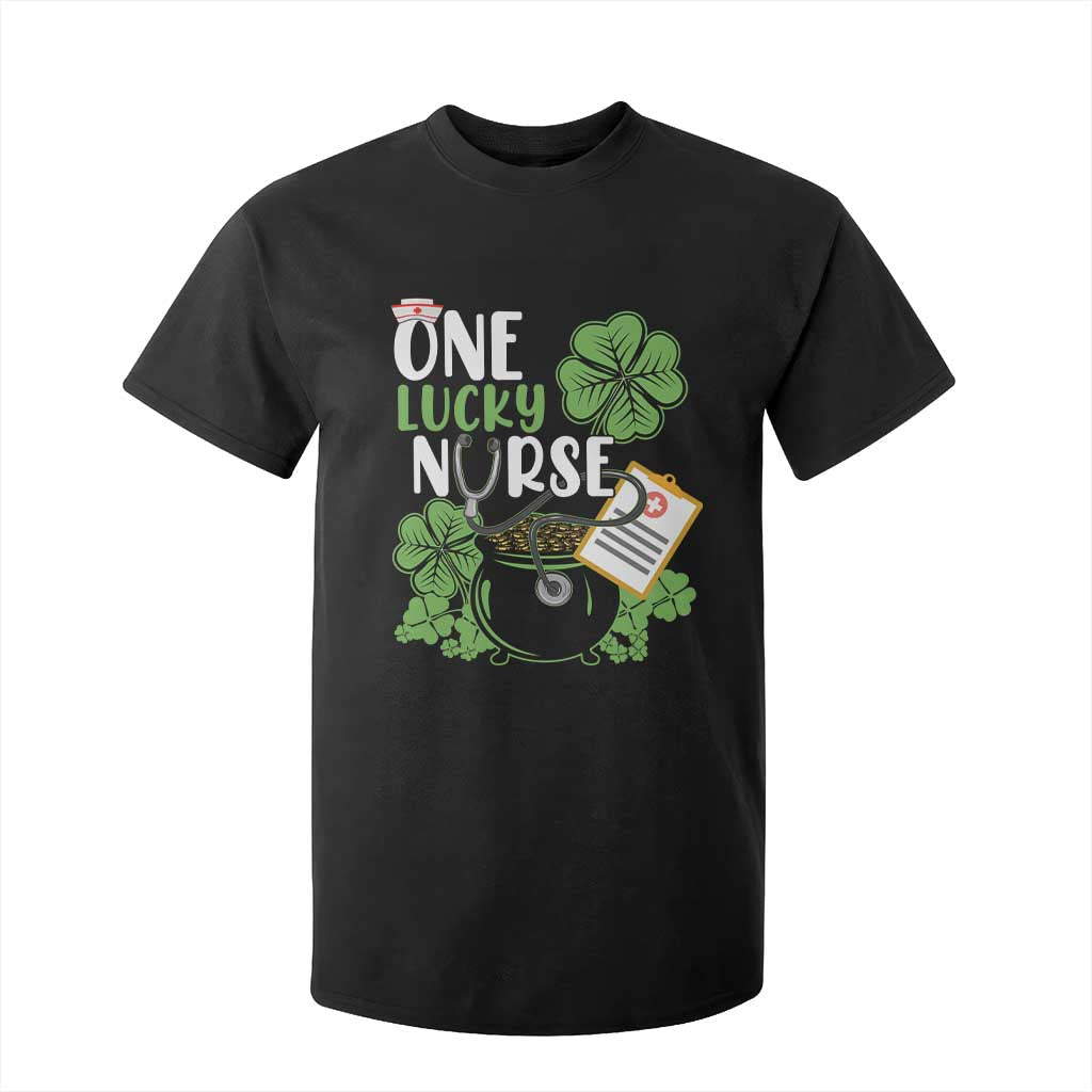 Funny One Lucky Nurse St Patricks Day T Shirt For Kid Scrub Life RN ICU ER with Stethoscope TS02 Black Print Your Wear