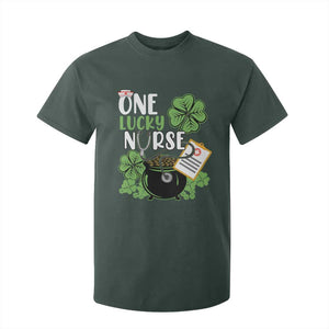 Funny One Lucky Nurse St Patricks Day T Shirt For Kid Scrub Life RN ICU ER with Stethoscope TS02 Dark Forest Green Print Your Wear