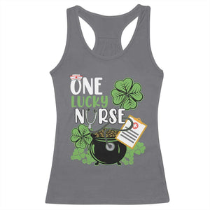 Funny One Lucky Nurse St Patricks Day Racerback Tank Top Scrub Life RN ICU ER with Stethoscope TS02 Charcoal Print Your Wear