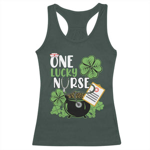 Funny One Lucky Nurse St Patricks Day Racerback Tank Top Scrub Life RN ICU ER with Stethoscope TS02 Dark Forest Green Print Your Wear
