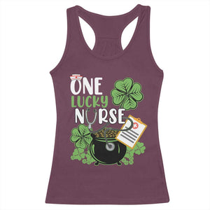 Funny One Lucky Nurse St Patricks Day Racerback Tank Top Scrub Life RN ICU ER with Stethoscope TS02 Maroon Print Your Wear