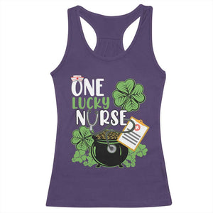 Funny One Lucky Nurse St Patricks Day Racerback Tank Top Scrub Life RN ICU ER with Stethoscope TS02 Purple Print Your Wear