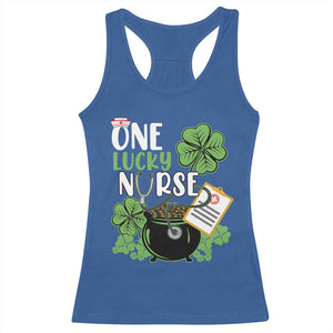 Funny One Lucky Nurse St Patricks Day Racerback Tank Top Scrub Life RN ICU ER with Stethoscope TS02 Royal Blue Print Your Wear