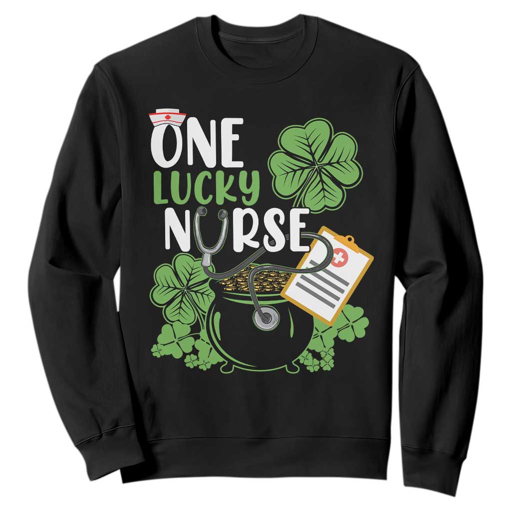 Funny One Lucky Nurse St. Patricks Day Sweatshirt Scrub Life RN ICU ER with Stethoscope TS02 Black Printyourwear