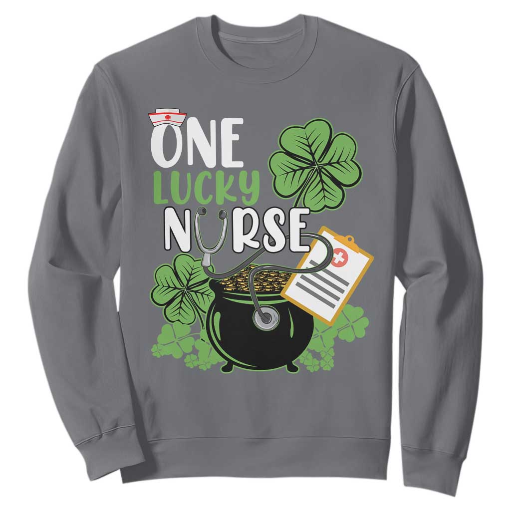 Funny One Lucky Nurse St. Patricks Day Sweatshirt Scrub Life RN ICU ER with Stethoscope TS02 Charcoal Printyourwear