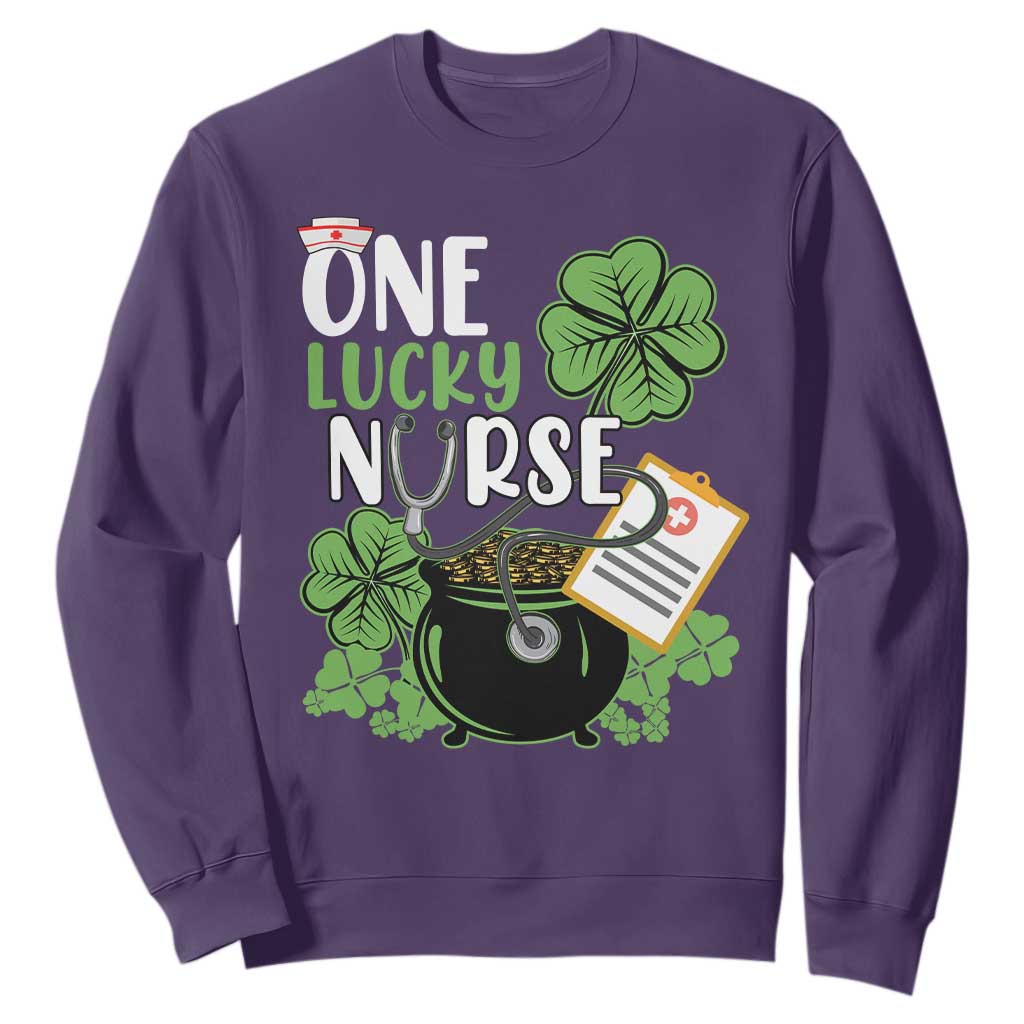 Funny One Lucky Nurse St. Patricks Day Sweatshirt Scrub Life RN ICU ER with Stethoscope TS02 Purple Printyourwear