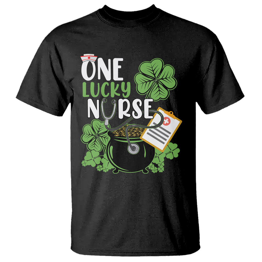 Funny One Lucky Nurse St. Patricks Day T Shirt Scrub Life RN ICU ER with Stethoscope TS02 Black Printyourwear