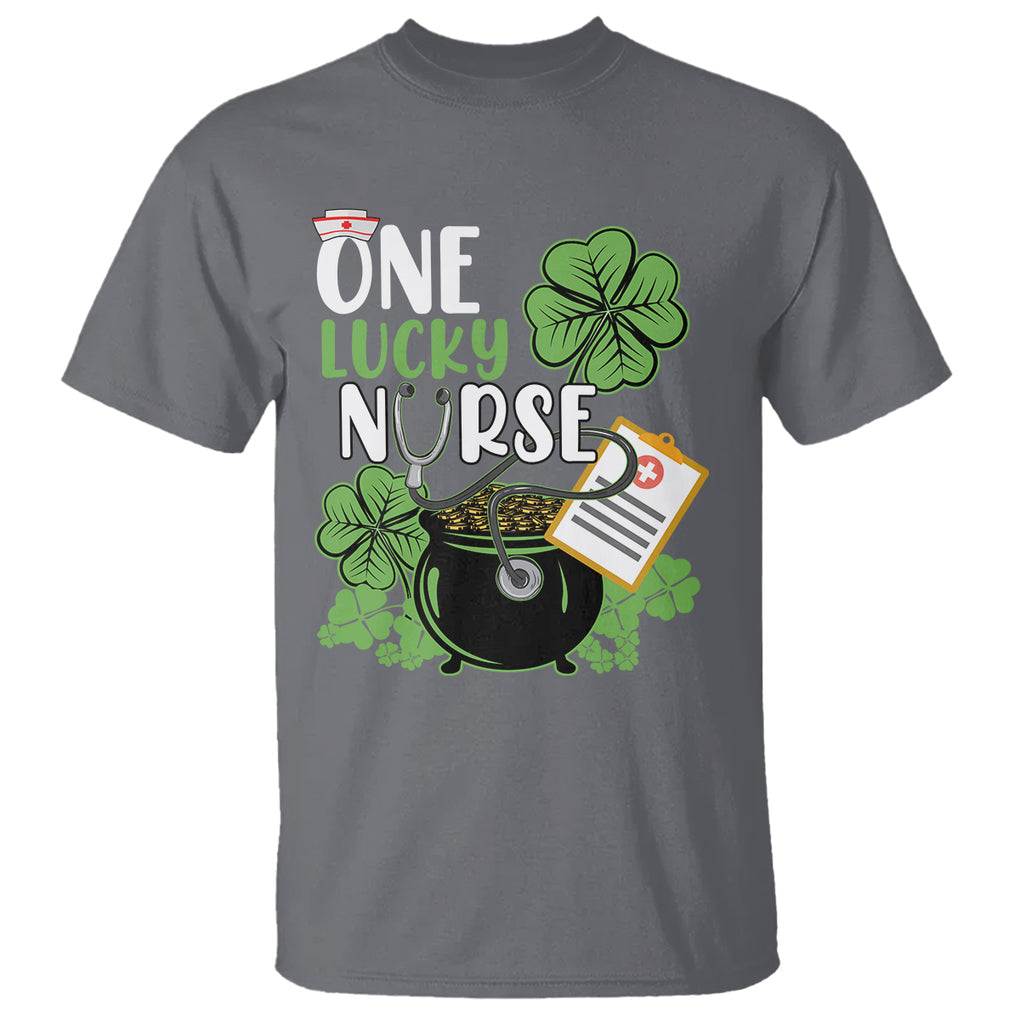 Funny One Lucky Nurse St. Patricks Day T Shirt Scrub Life RN ICU ER with Stethoscope TS02 Charcoal Printyourwear