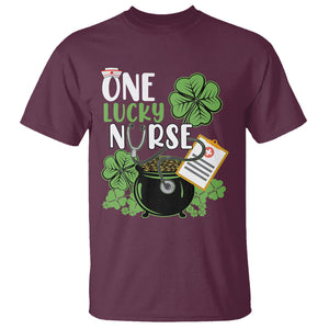 Funny One Lucky Nurse St. Patricks Day T Shirt Scrub Life RN ICU ER with Stethoscope TS02 Maroon Printyourwear