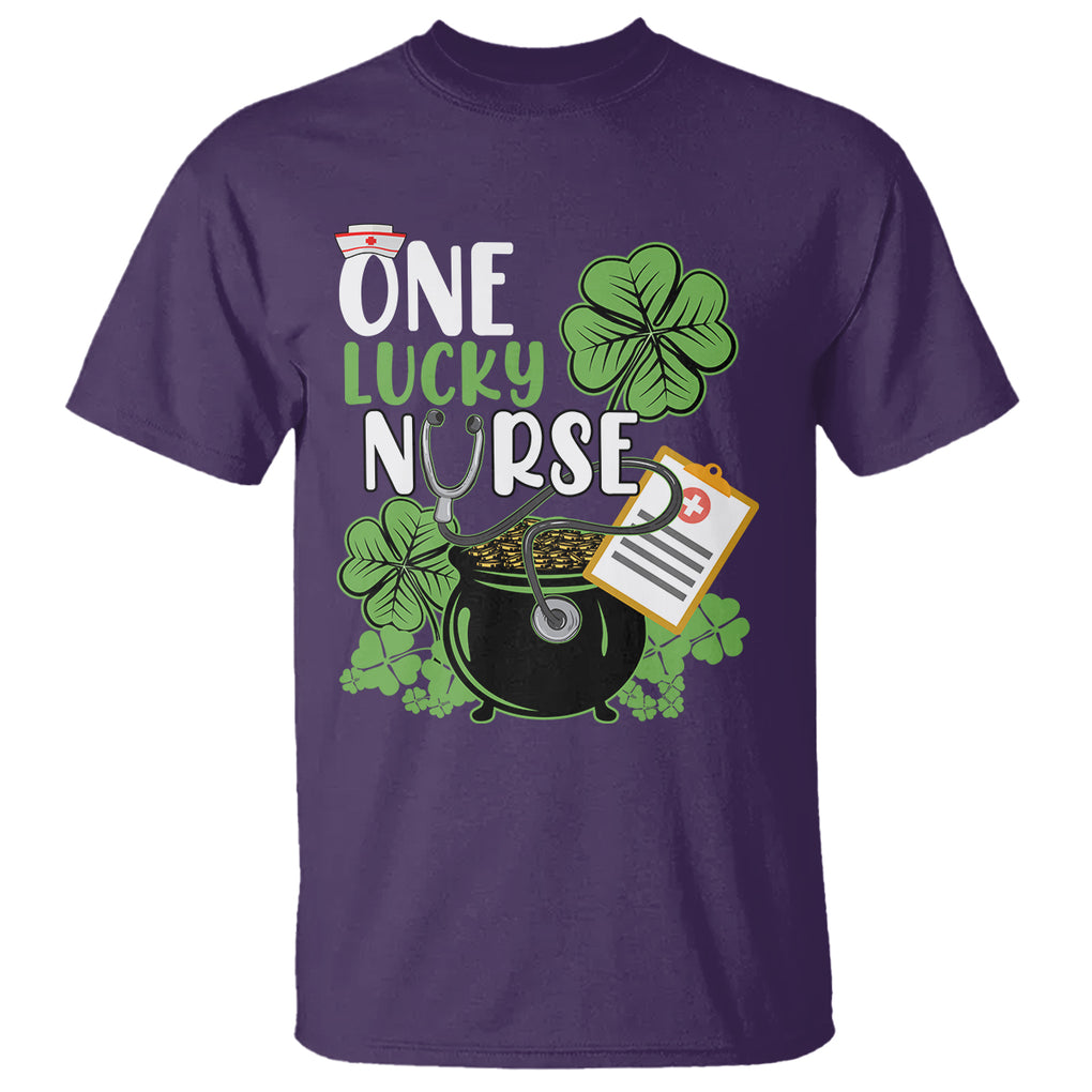 Funny One Lucky Nurse St. Patricks Day T Shirt Scrub Life RN ICU ER with Stethoscope TS02 Purple Printyourwear