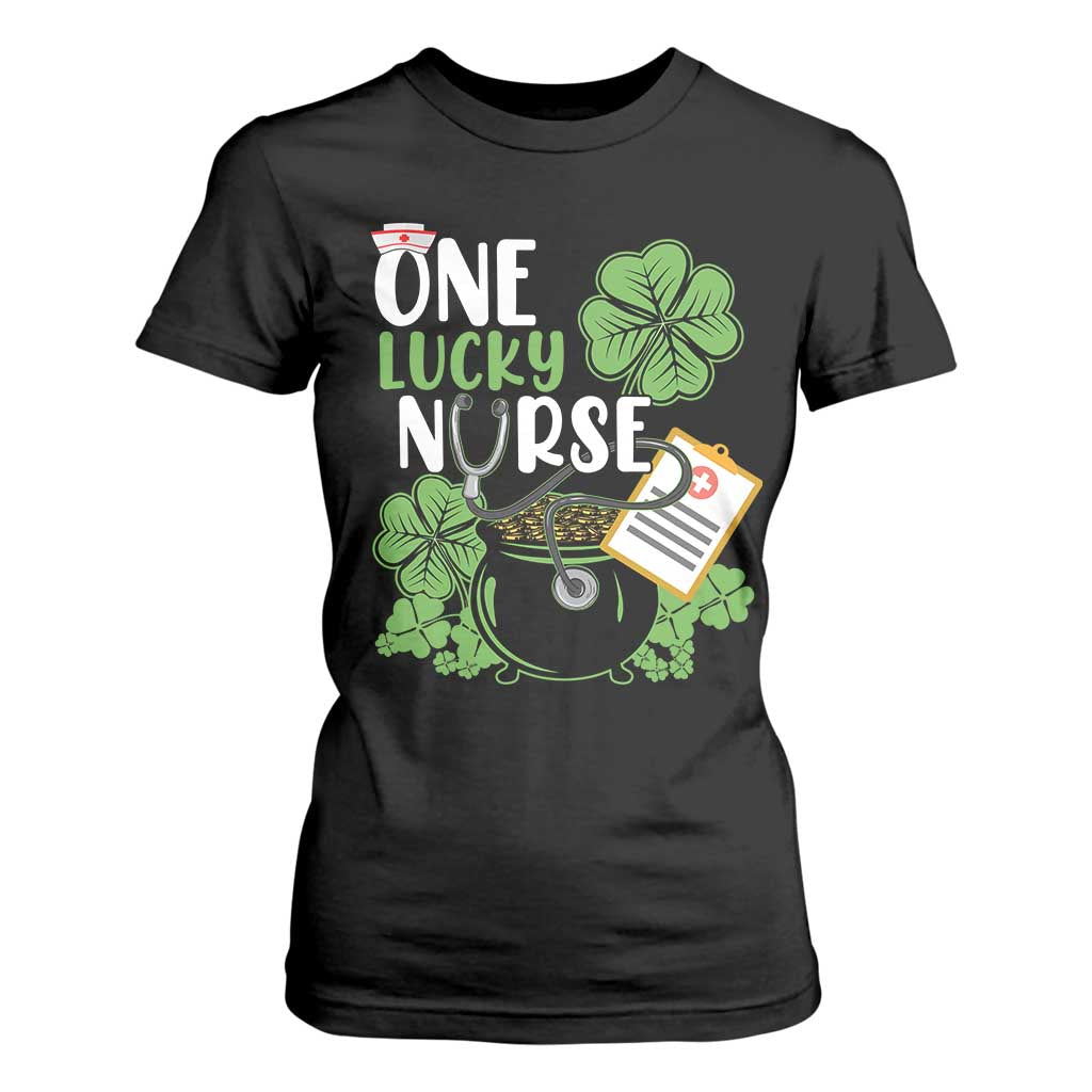 Funny One Lucky Nurse St Patricks Day T Shirt For Women Scrub Life RN ICU ER with Stethoscope TS02 Black Print Your Wear