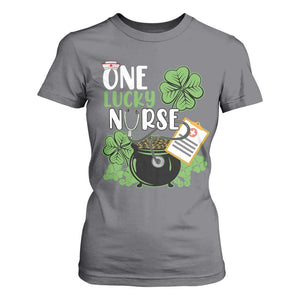 Funny One Lucky Nurse St Patricks Day T Shirt For Women Scrub Life RN ICU ER with Stethoscope TS02 Charcoal Print Your Wear
