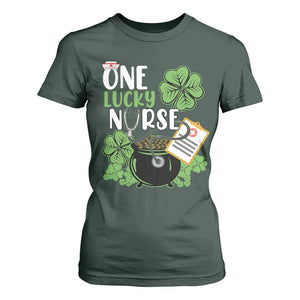 Funny One Lucky Nurse St Patricks Day T Shirt For Women Scrub Life RN ICU ER with Stethoscope TS02 Dark Forest Green Print Your Wear