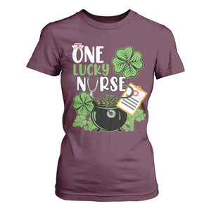 Funny One Lucky Nurse St Patricks Day T Shirt For Women Scrub Life RN ICU ER with Stethoscope TS02 Maroon Print Your Wear