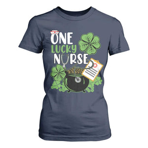 Funny One Lucky Nurse St Patricks Day T Shirt For Women Scrub Life RN ICU ER with Stethoscope TS02 Navy Print Your Wear