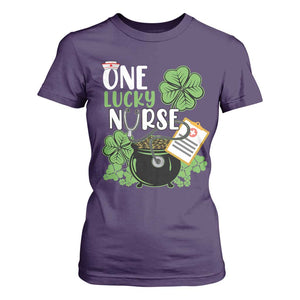 Funny One Lucky Nurse St Patricks Day T Shirt For Women Scrub Life RN ICU ER with Stethoscope TS02 Purple Print Your Wear