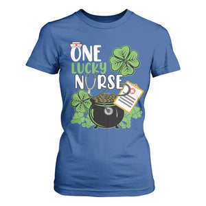 Funny One Lucky Nurse St Patricks Day T Shirt For Women Scrub Life RN ICU ER with Stethoscope TS02 Royal Blue Print Your Wear