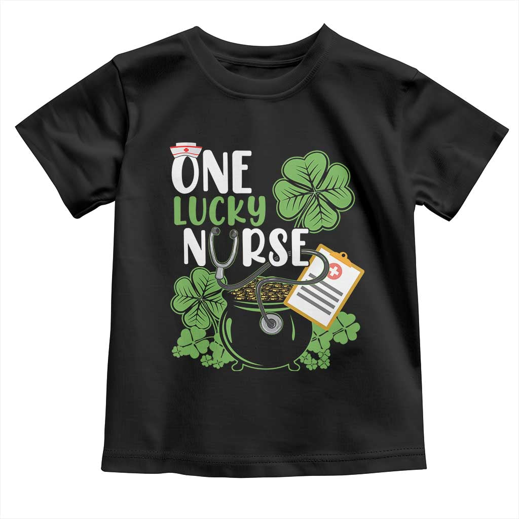 Funny One Lucky Nurse St Patricks Day Toddler T Shirt Scrub Life RN ICU ER with Stethoscope TS02 Black Print Your Wear