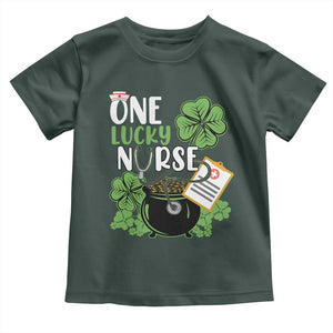 Funny One Lucky Nurse St Patricks Day Toddler T Shirt Scrub Life RN ICU ER with Stethoscope TS02 Dark Forest Green Print Your Wear