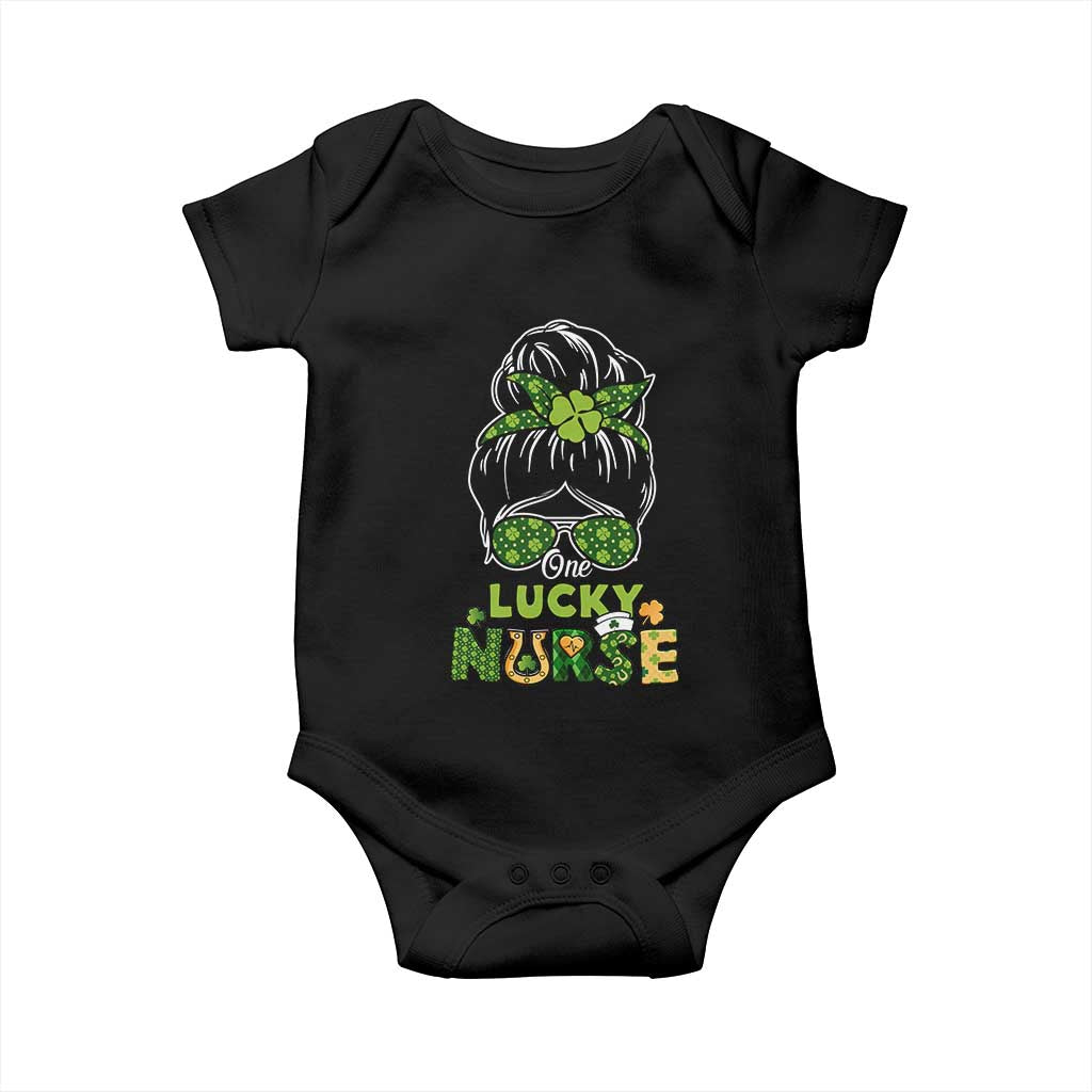 Funny One Lucky Nurse St Patricks Day Baby Onesie Scrub Life with Messy Bun TS02 Black Print Your Wear