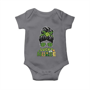 Funny One Lucky Nurse St Patricks Day Baby Onesie Scrub Life with Messy Bun TS02 Charcoal Print Your Wear