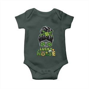 Funny One Lucky Nurse St Patricks Day Baby Onesie Scrub Life with Messy Bun TS02 Print Your Wear