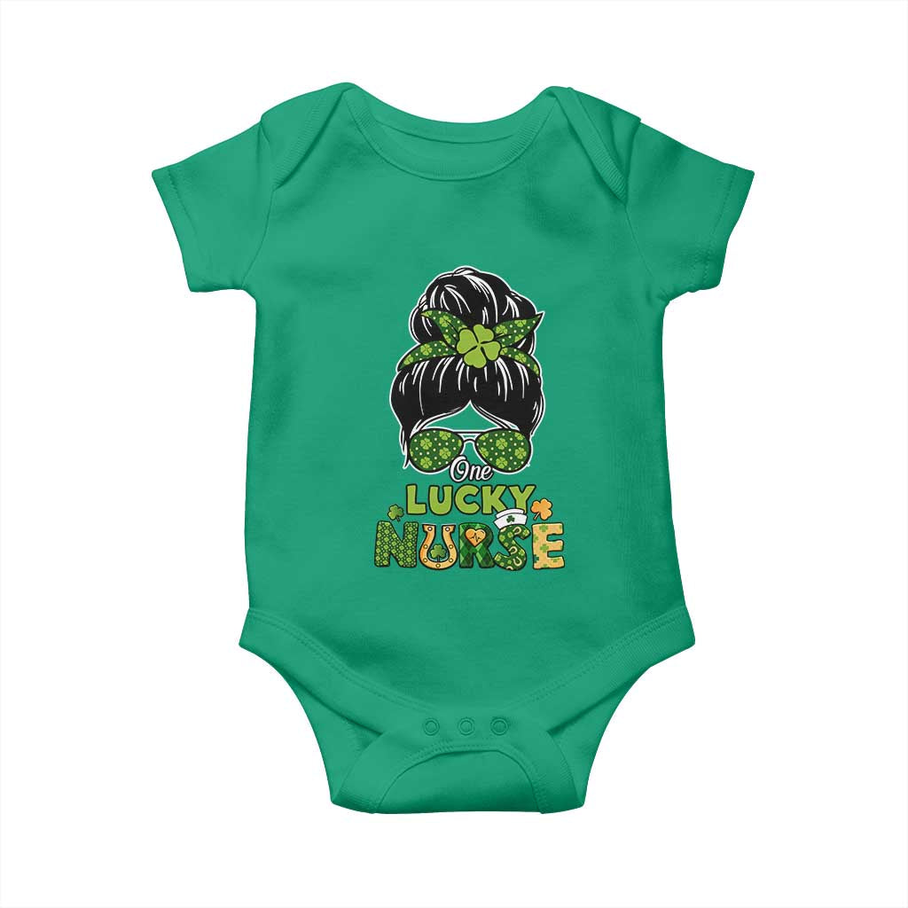 Funny One Lucky Nurse St Patricks Day Baby Onesie Scrub Life with Messy Bun TS02 Irish Green Print Your Wear