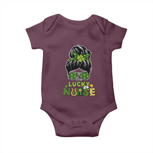 Funny One Lucky Nurse St Patricks Day Baby Onesie Scrub Life with Messy Bun TS02 Maroon Print Your Wear