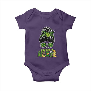 Funny One Lucky Nurse St Patricks Day Baby Onesie Scrub Life with Messy Bun TS02 Purple Print Your Wear