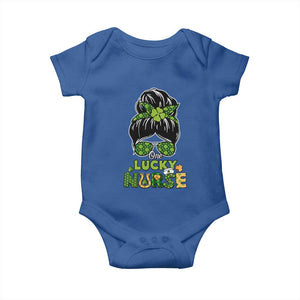 Funny One Lucky Nurse St Patricks Day Baby Onesie Scrub Life with Messy Bun TS02 Royal Blue Print Your Wear