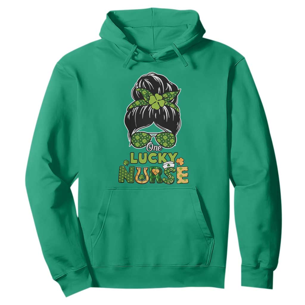 Funny One Lucky Nurse St. Patricks Day Hoodie Scrub Life with Messy Bun TS02 Irish Green Printyourwear