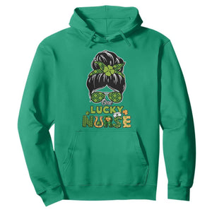 Funny One Lucky Nurse St. Patricks Day Hoodie Scrub Life with Messy Bun TS02 Irish Green Printyourwear