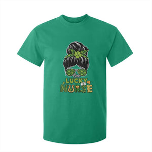 Funny One Lucky Nurse St Patricks Day T Shirt For Kid Scrub Life with Messy Bun TS02 Irish Green Print Your Wear