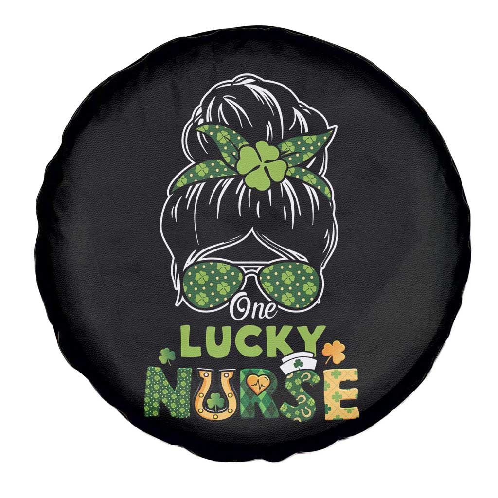 Funny One Lucky Nurse St Patricks Day Spare Tire Cover Scrub Life with Messy Bun TS02 Print Your Wear