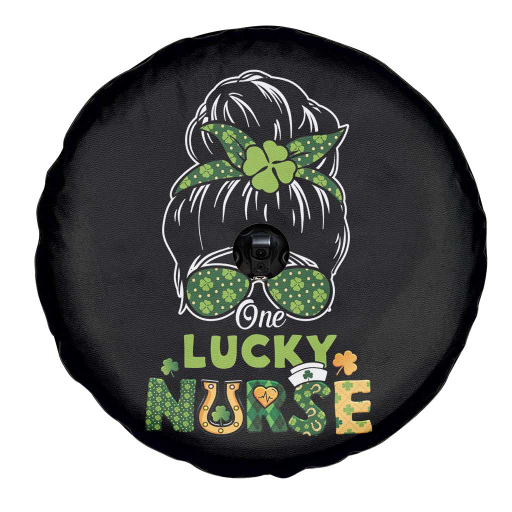 Funny One Lucky Nurse St Patricks Day Spare Tire Cover Scrub Life with Messy Bun TS02 Print Your Wear